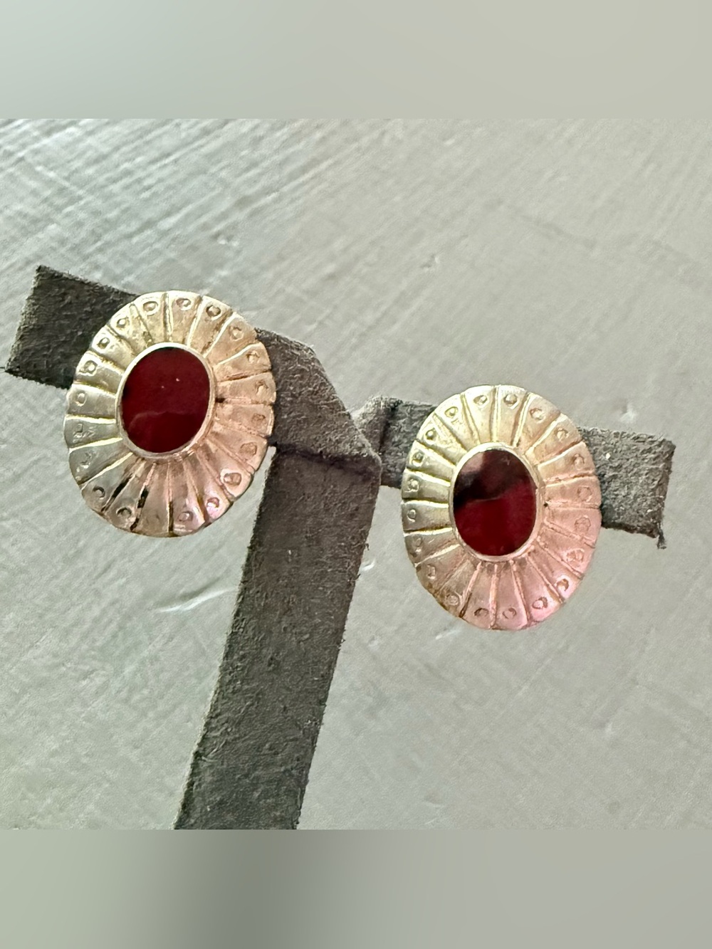 925 Sterling Silver Earrings with Deep Red Stone